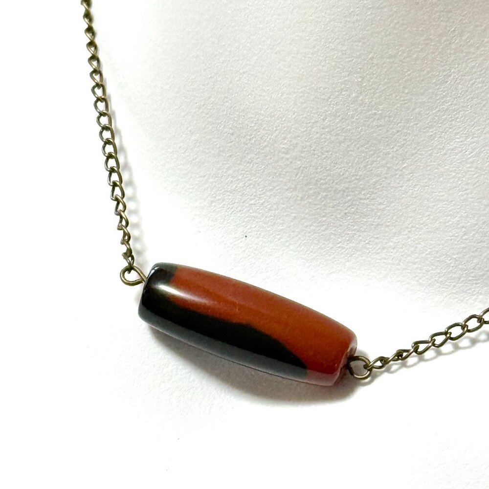 2/$20, Natural Carnelian Short Necklace, Genuine Gemstone Pendant & Bronze Chain